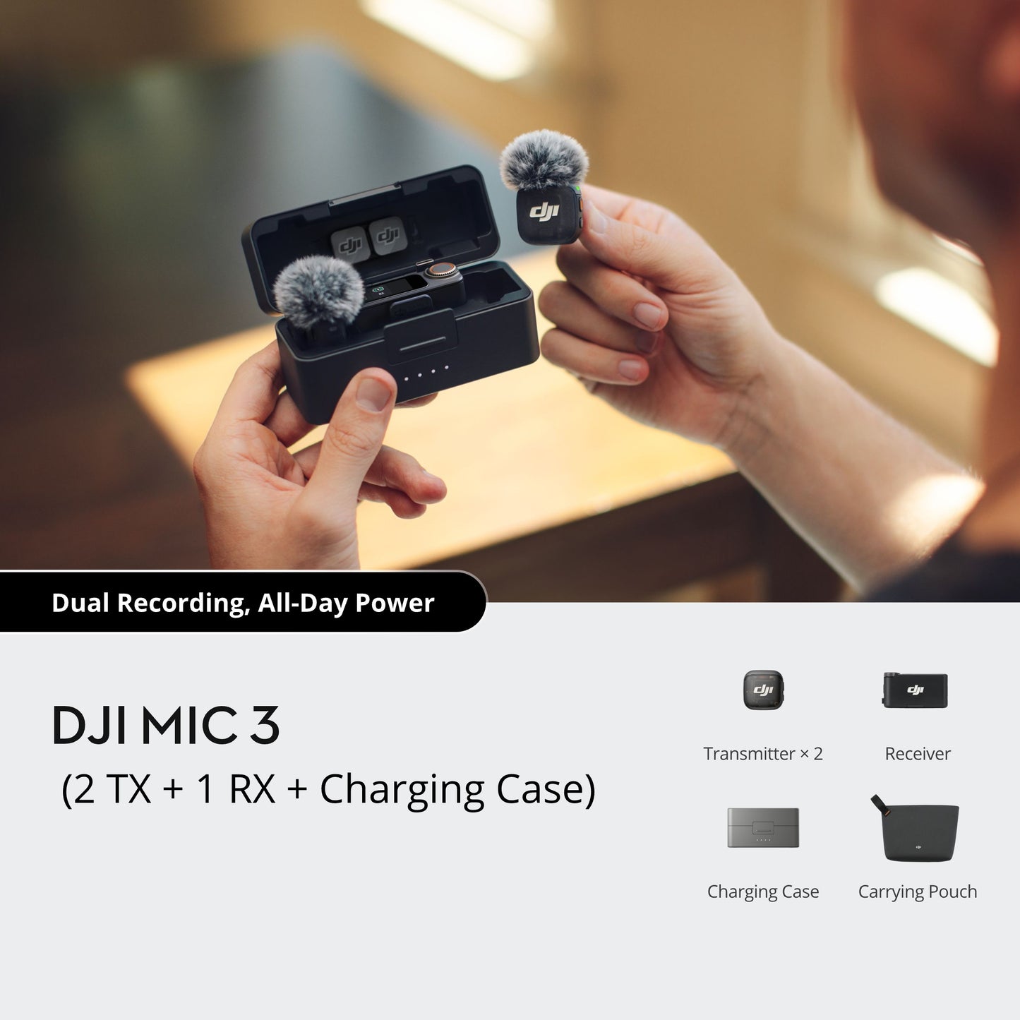 DJI Mic 3 - Wireless Mic | 28-Hour Battery Life | Up To 4TX + 8RX Collaboration | Dual File & 32-bit Internal Recording