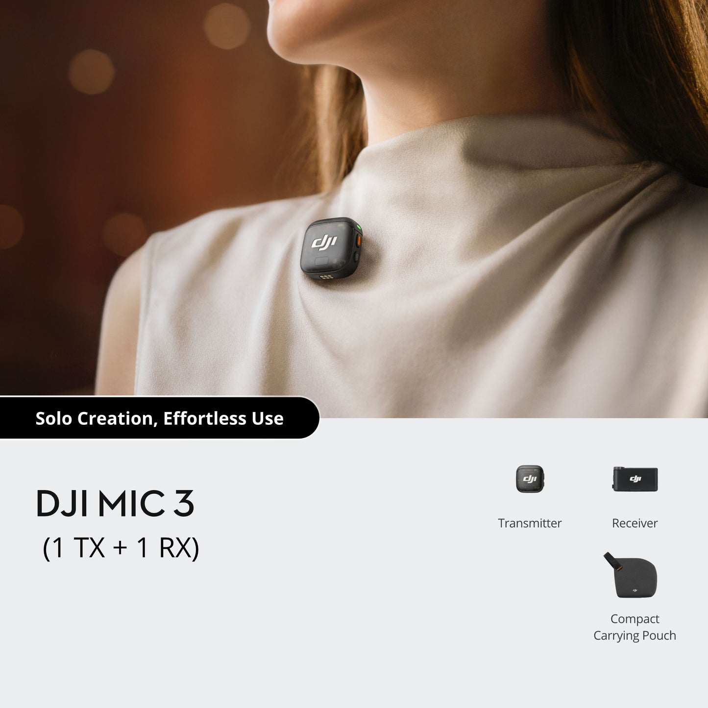 DJI Mic 3 - Wireless Mic | 28-Hour Battery Life | Up To 4TX + 8RX Collaboration | Dual File & 32-bit Internal Recording