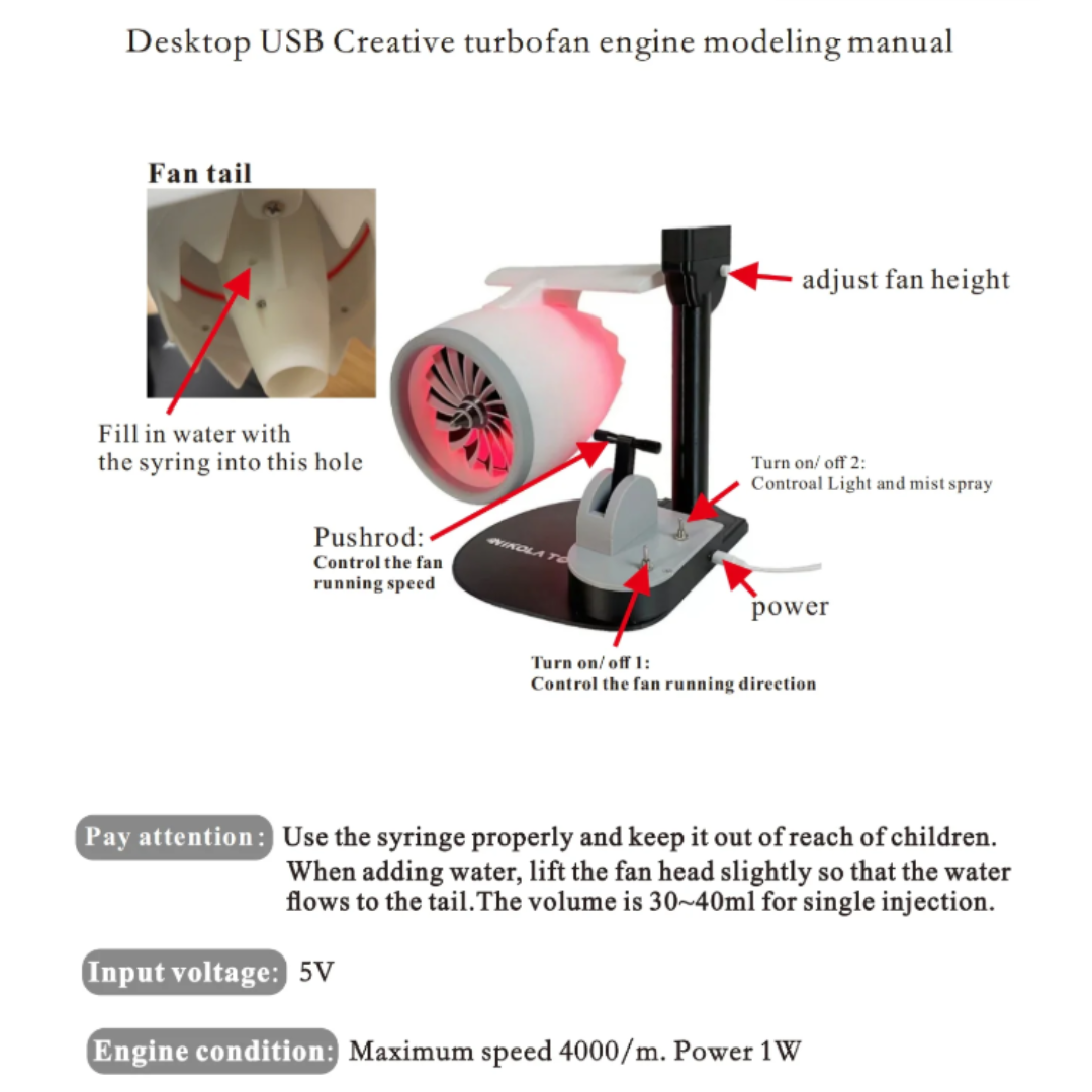 NikolaToy™ Creative desktop JetFan - equipped with a humidifier and red tail lights