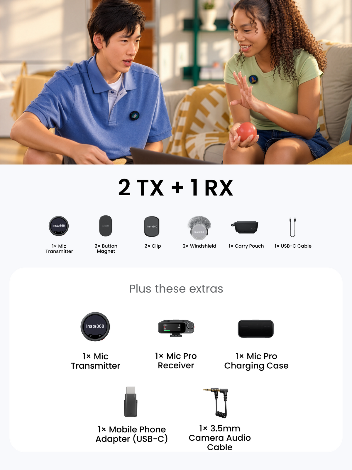 【New Launch】Insta360 Mic,Pro-Level Audio, Insta360 Direct Connect, E-Ink Display, AI Noise Canceling, Expandable Storage, Bluetooth, Video Recording