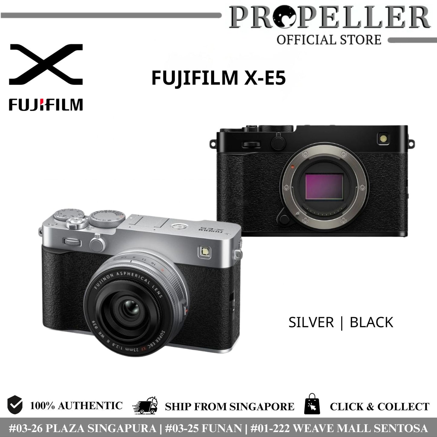 Fujifilm X-E5 Mirrorless Camera (Body / with Kit Lens) — 40MP • 7-Stop IBIS • 4K/6.2K Video