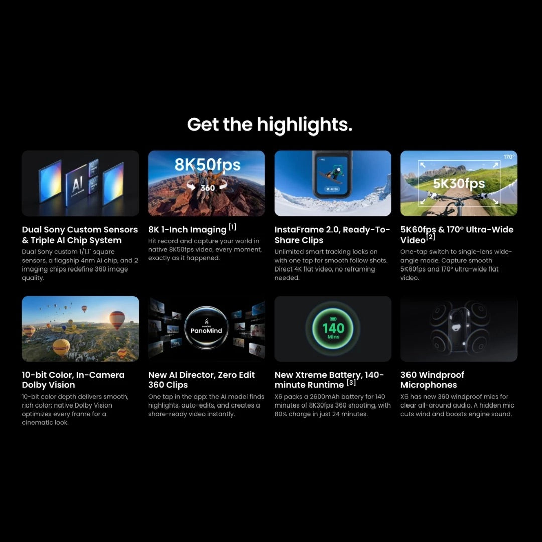 【New Launch】Insta360 X6 - 8K 360 Camera with 1/1.1'' Sensors Action Camera, Dual Custom Square 1/1.1" Sensors, Triple AI Chip