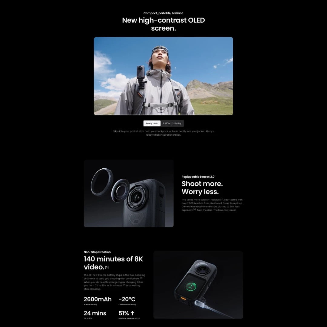 【New Launch】Insta360 X6 - 8K 360 Camera with 1/1.1'' Sensors Action Camera, Dual Custom Square 1/1.1" Sensors, Triple AI Chip