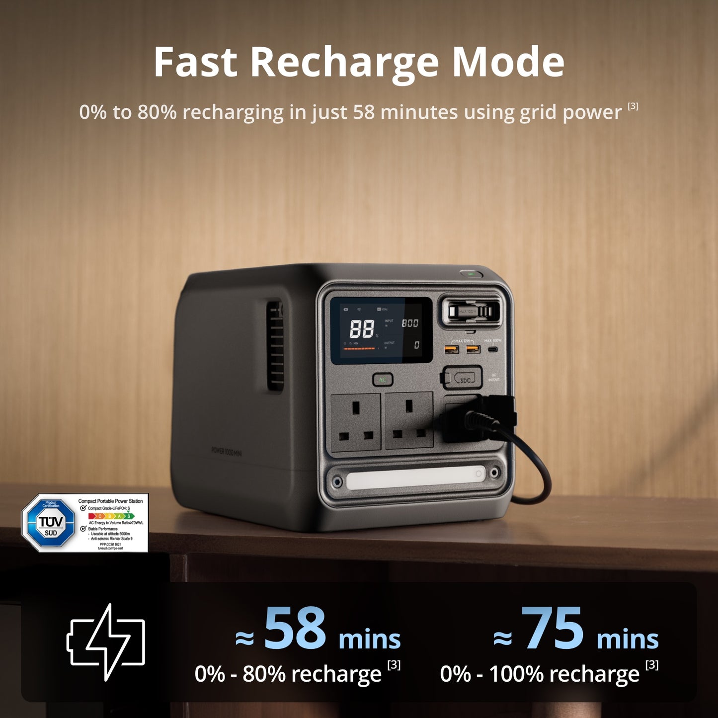 DJI Power 1000 Mini - Mini Power Station | 1008 Wh Capacity, 7 Output Ports | Car Battery Recharge| 80% Charge in 58 min