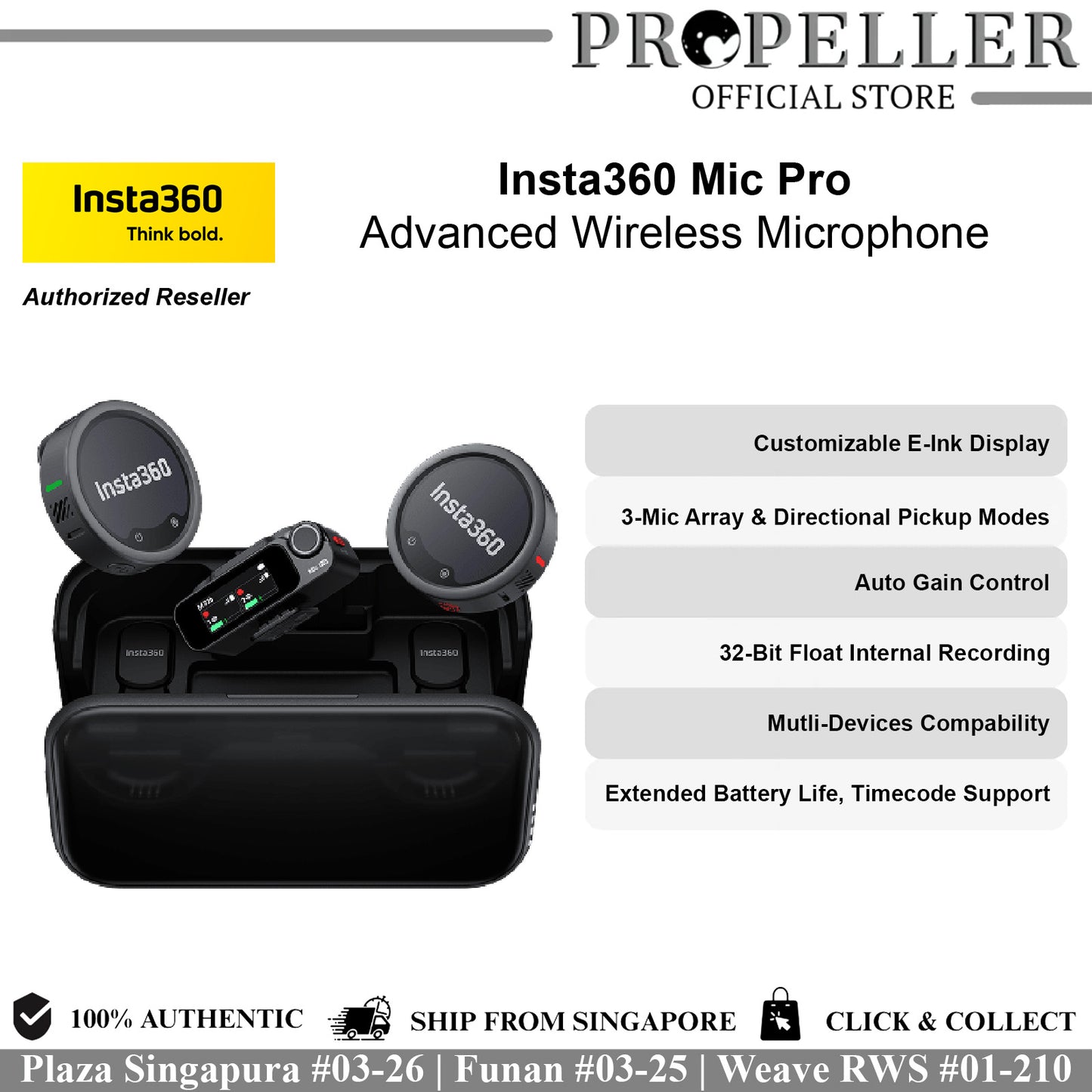 Insta360 Mic Pro | Advance Wireless Microphone | E-ink Display