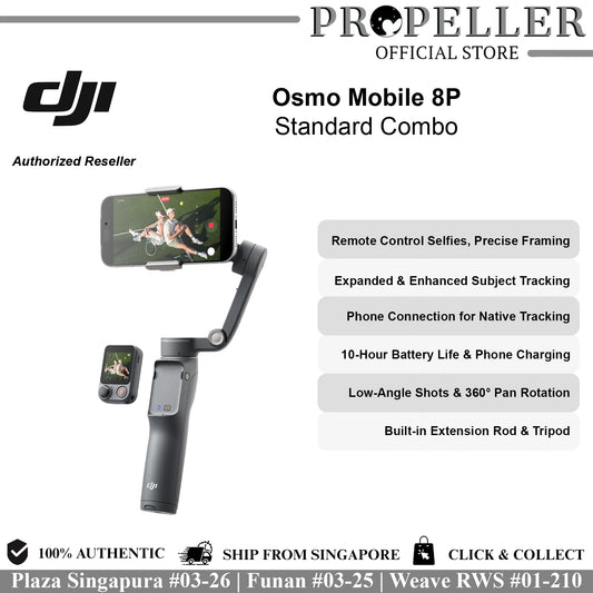 DJI Osmo Mobile 8P Advanced Tracking Combo with Remote Control Selfies, Expanded Subject Tracking, Phone Connection, 10-Hour Battery Life, Low-Angle Shots, 360° Pan Rotation