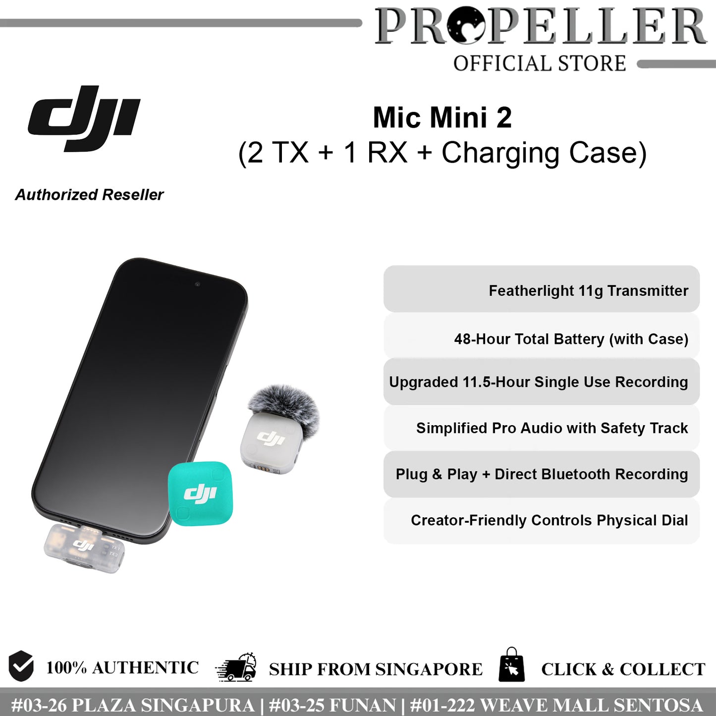 DJI Mic Mini 2 - Featherlight 11g Transmitter, 48-Hour Total Battery, 11.5-Hour Single Use Recording, Simplified Pro Audio, Plug Play, Creator-Friendly Controls.