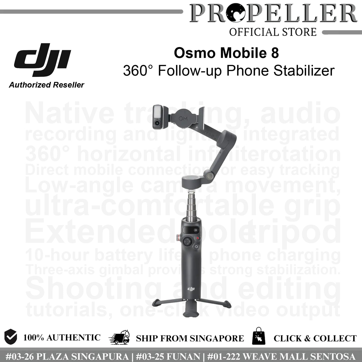 DJI Osmo Mobile 8 Smartphone Gimbal – 3-Axis Stabilizer, 360° Rotation, Lighting & Audio Support