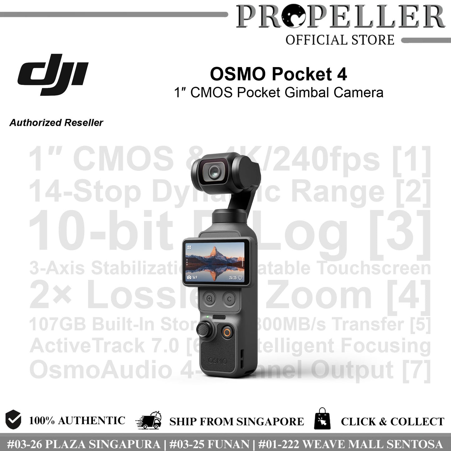 DJI Osmo Pocket 4 - Pocket Camera | 107GB Built-In Storage | Fill Light Support | Gesture Control | 80% Charge in 18min