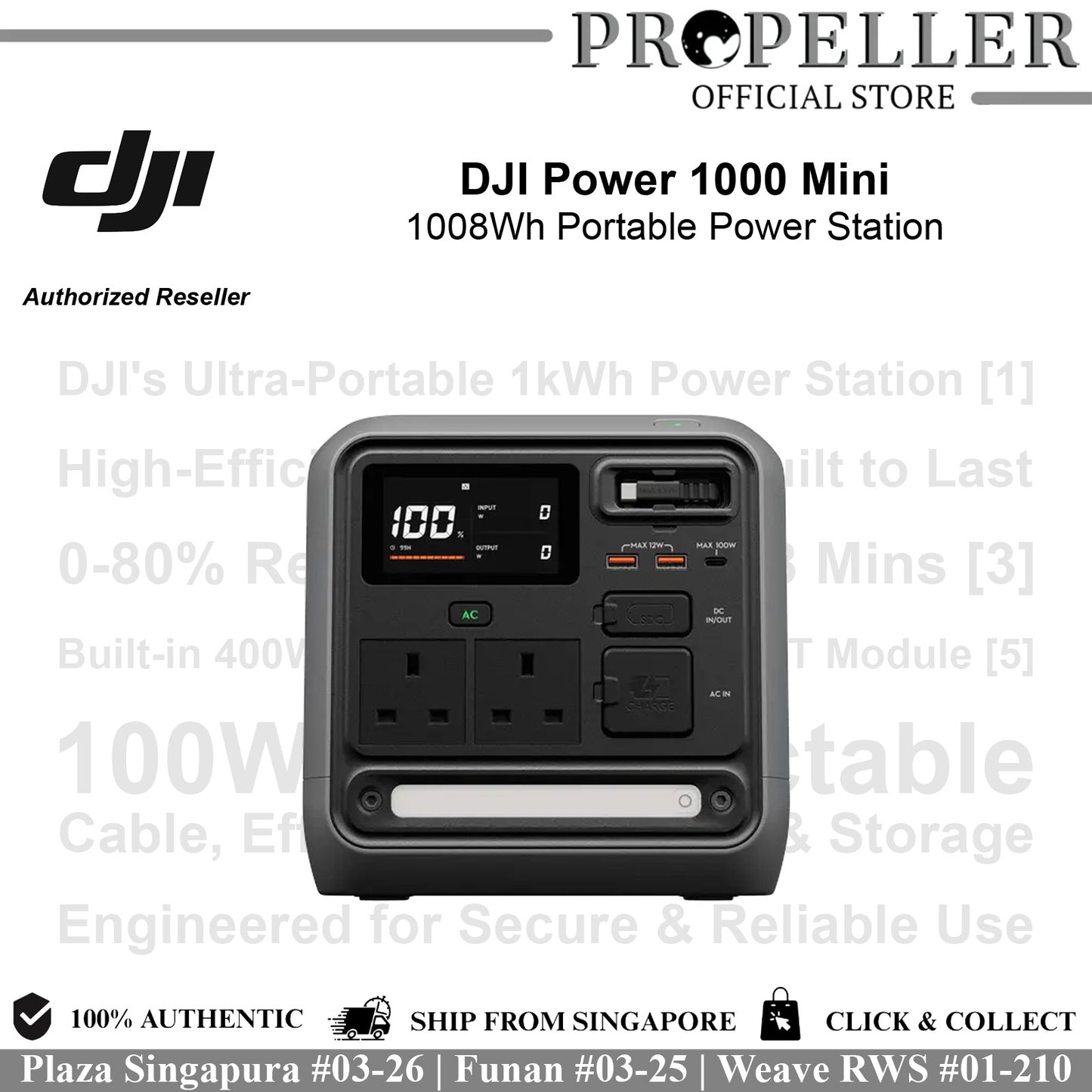 DJI Power 1000 Mini - Mini Power Station | 1008 Wh Capacity, 7 Output Ports | Car Battery Recharge| 80% Charge in 58 min