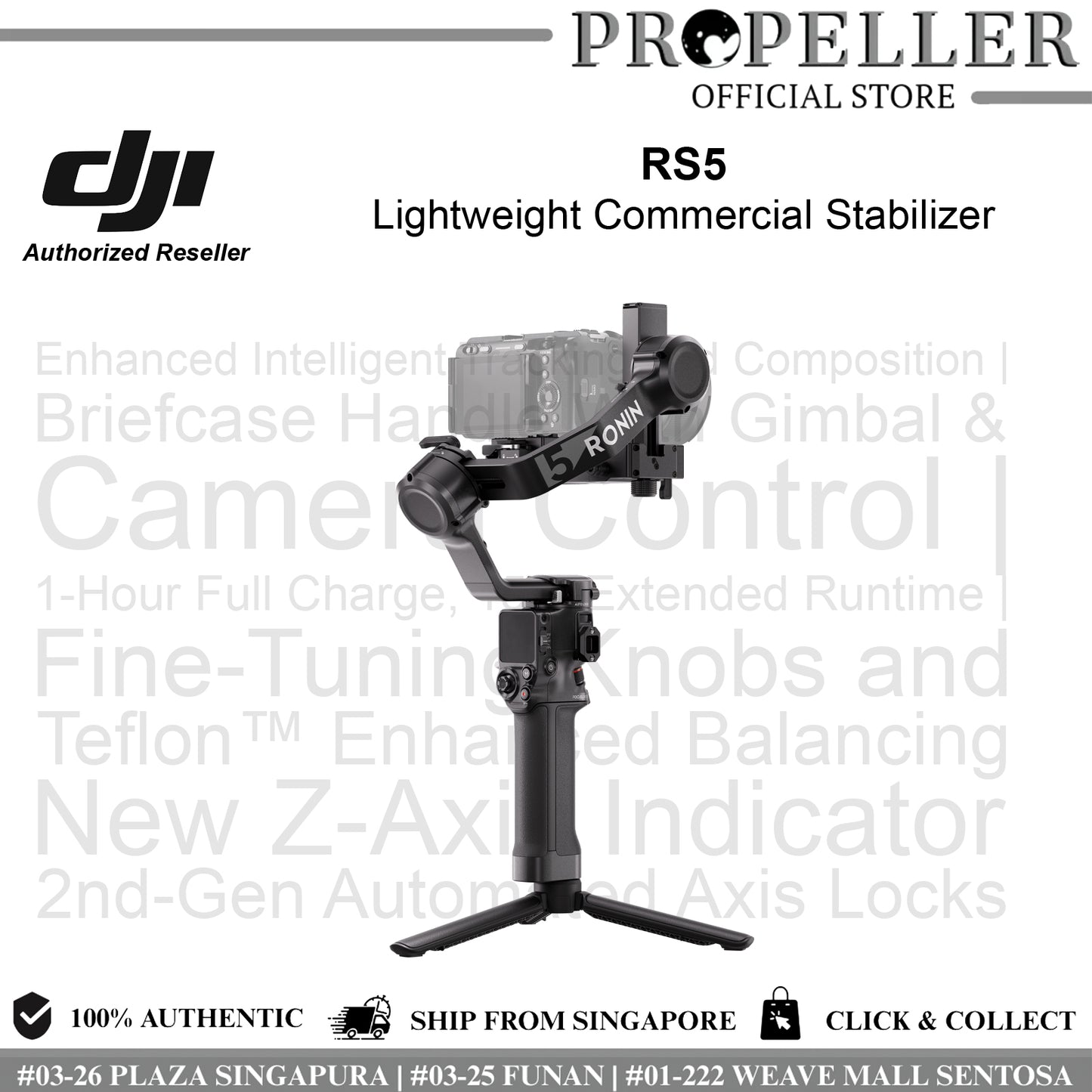 DJI RS 5 - Lightweight Stabilizer | Intelligent Tracking | Up To 3KG Payload | Upgraded Briefcase Handle | Fast Charging