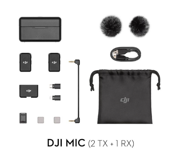 DJI Mic (2TX+1RX+Chaging Case) - Accessories | 250m Range | 15H Battery | Magnetic Attachment | 14H Recording