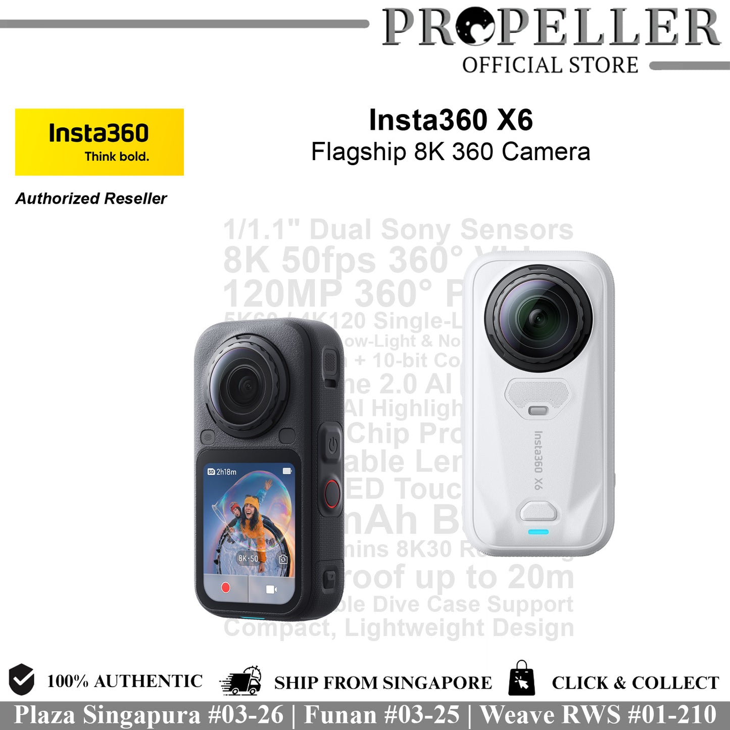 【New Launch】Insta360 X6 - 8K 360 Camera with 1/1.1'' Sensors Action Camera, Dual Custom Square 1/1.1" Sensors, Triple AI Chip