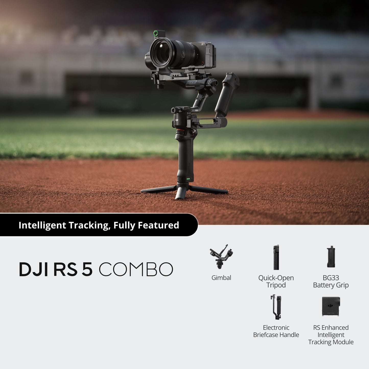 DJI RS 5 - Lightweight Stabilizer | Intelligent Tracking | Up To 3KG Payload | Upgraded Briefcase Handle | Fast Charging