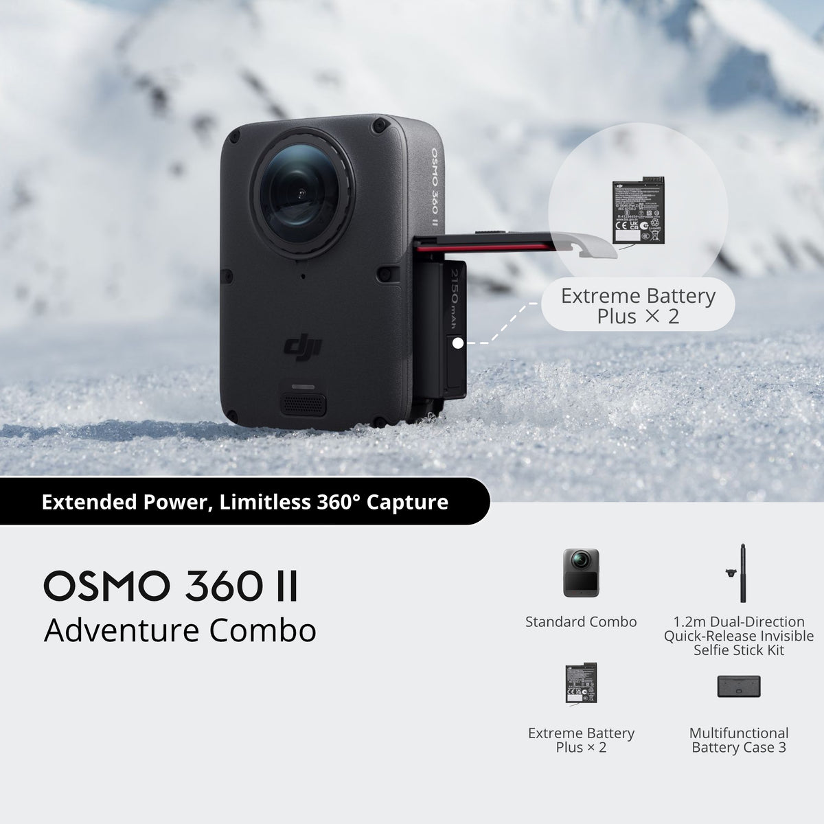 DJI Osmo 360 II 8K 360 Camera with 1-inch sensor 8K/60fps HDR imaging Night vision 2.0 Ultra-crisp resolution and 105GB built-in storage.