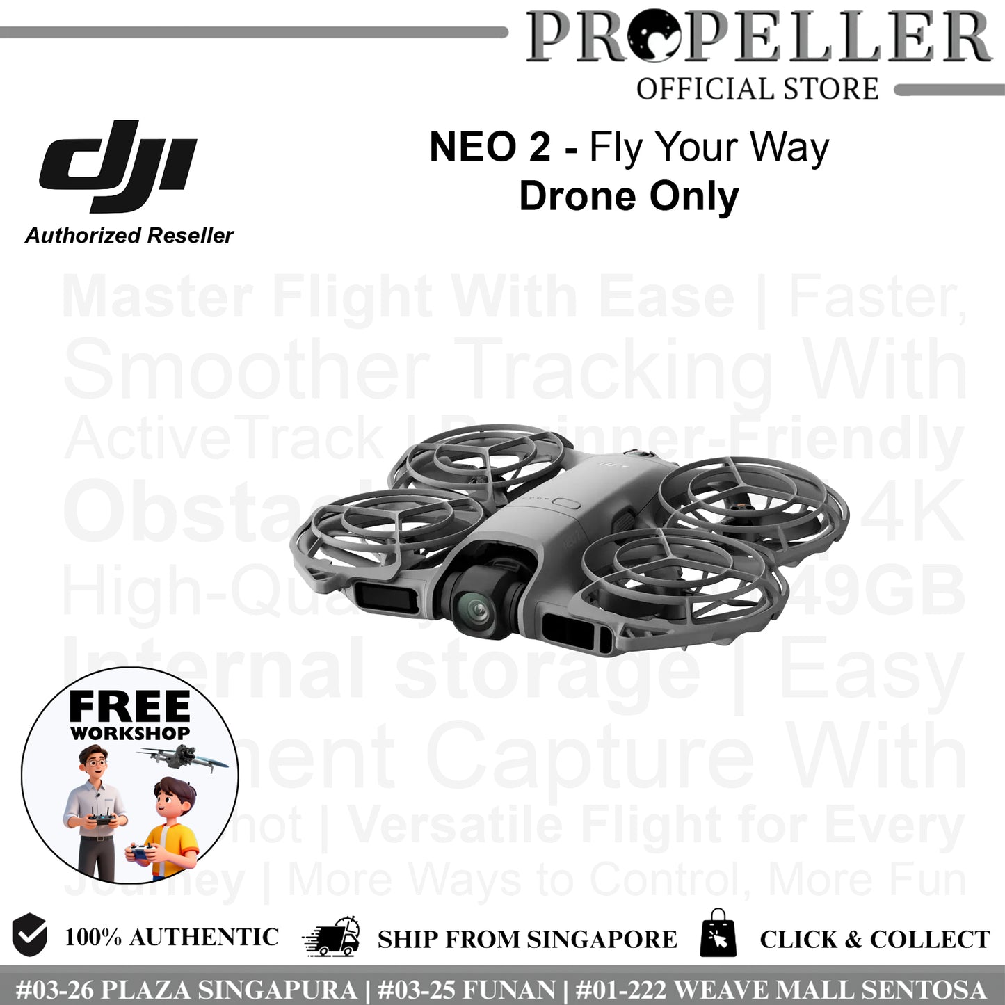 DJI Neo 2 – Compact Smart Drone with 4K Camera, Gesture Control, ActiveTrack & Obstacle Sensing