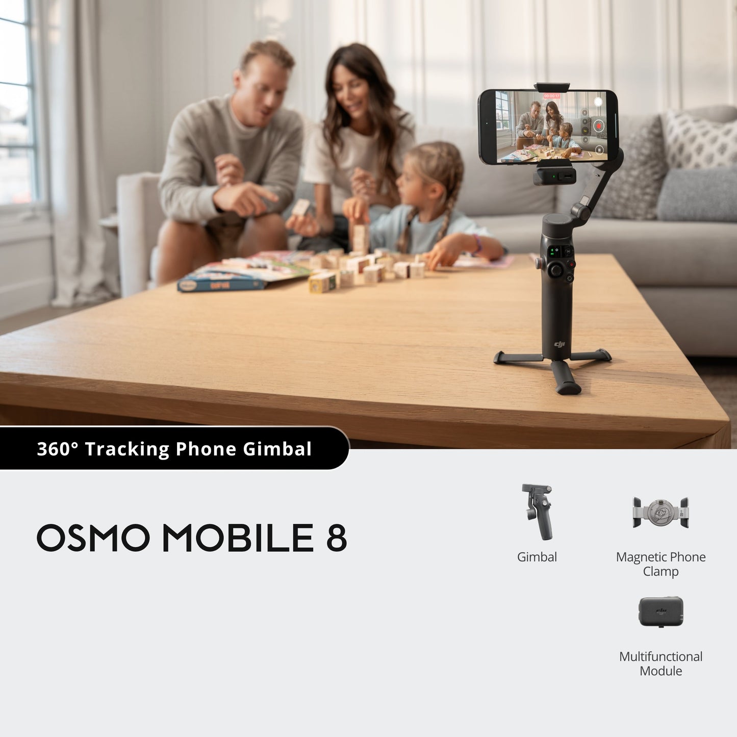 DJI Osmo Mobile 8 Smartphone Gimbal – 3-Axis Stabilizer, 360° Rotation, Lighting & Audio Support